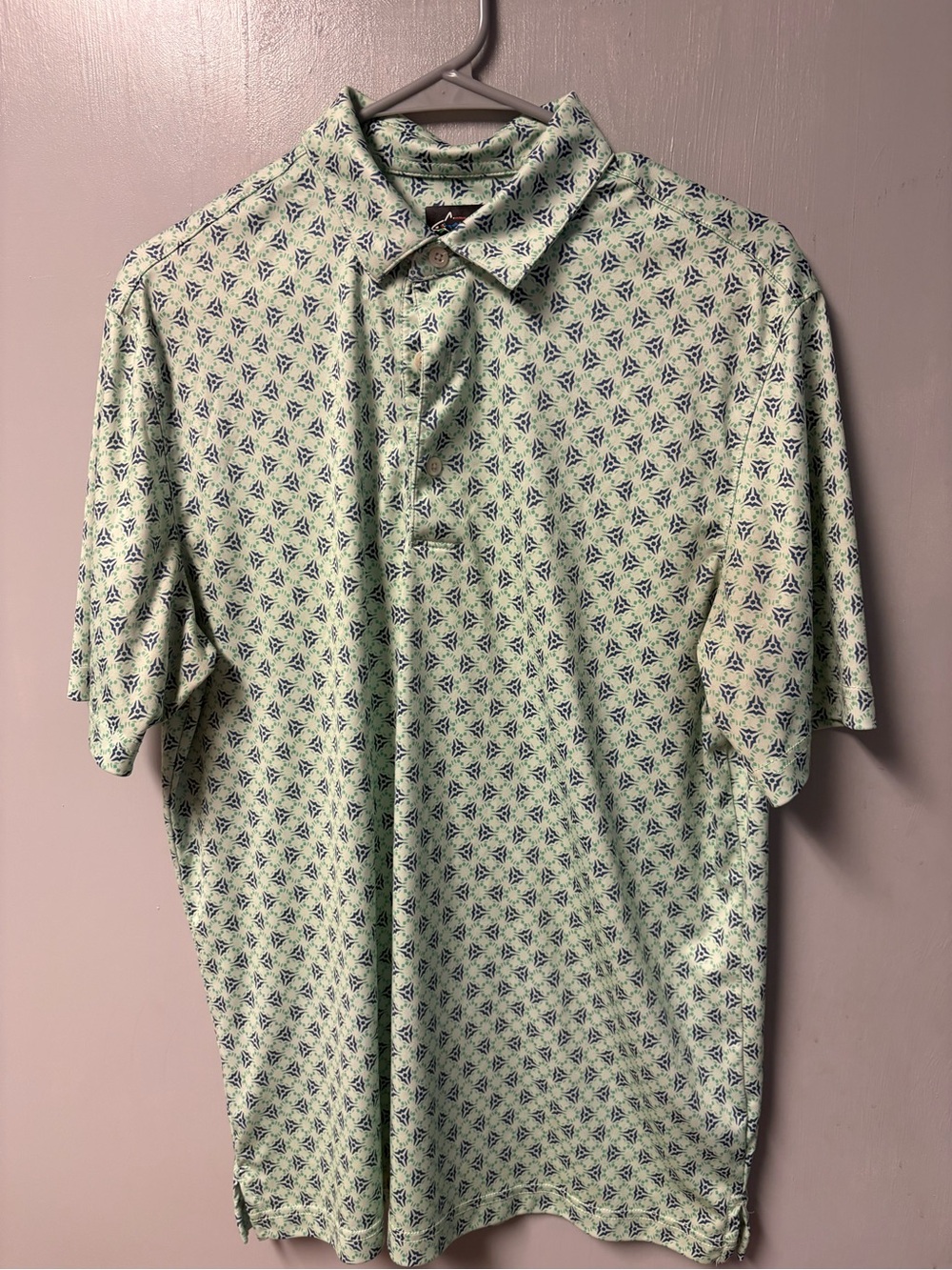 Greg Norman Men's Mint Green Printed Polo Shirt Size medium
